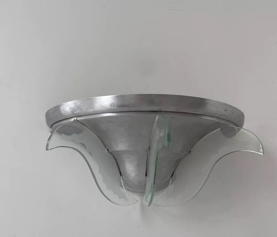 Image 1 of Vintage Art Deco Sconce, Brushed Metal And Glass, France 1930
