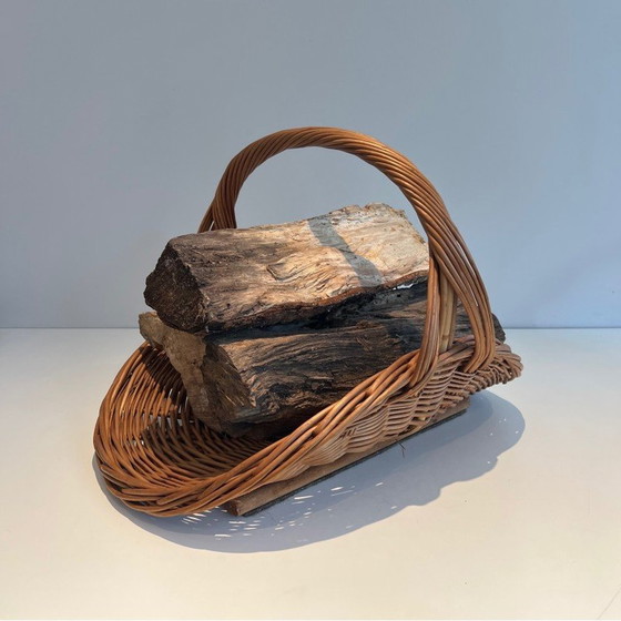 Image 1 of Vintage rattan log holder, France 1970