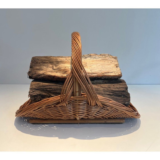 Image 1 of Vintage rattan log holder, France 1970