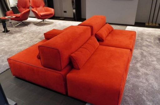 Leolux Ponton Next + 2 Stools In Alcantara Red As Good As New Designer Sofa Modular Flexible