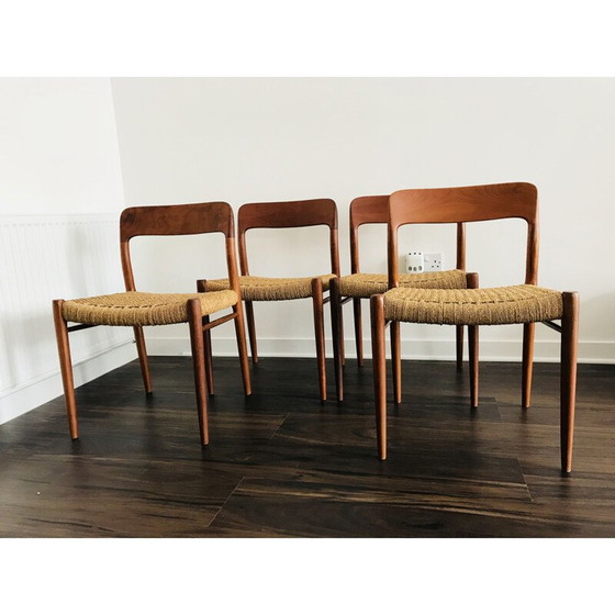 Image 1 of Set of 4 teak vintage 75 dining chairs by Niels Otto Møller for J.L. Møllers, 1960s