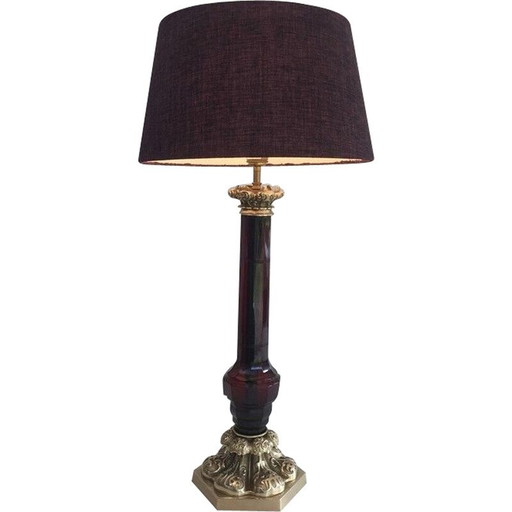 Vintage lamp in bronze and dark red crystal, 1940