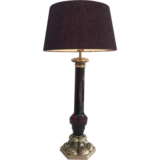 Image 1 of Vintage lamp in bronze and dark red crystal, 1940