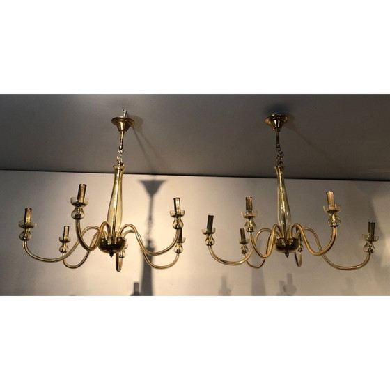 Image 1 of Pair of vintage Murano crystal chandeliers, 1970