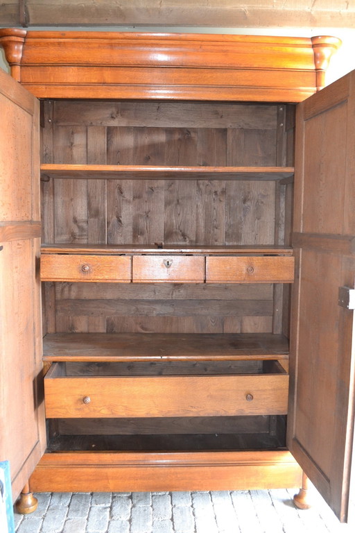 Large Sleek Antique Oak Louis Philippe Cupboard