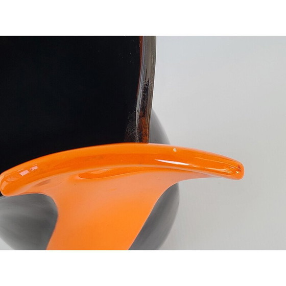 Image 1 of Vintage orange and black ceramic vase, 1950