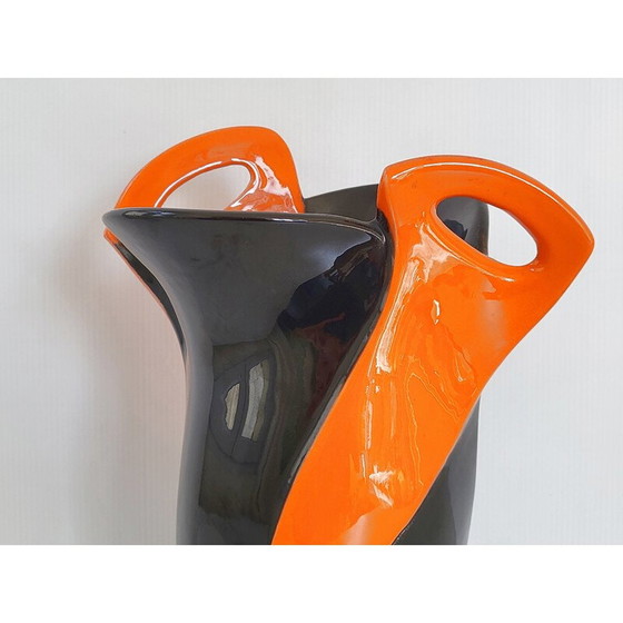 Image 1 of Vintage orange and black ceramic vase, 1950