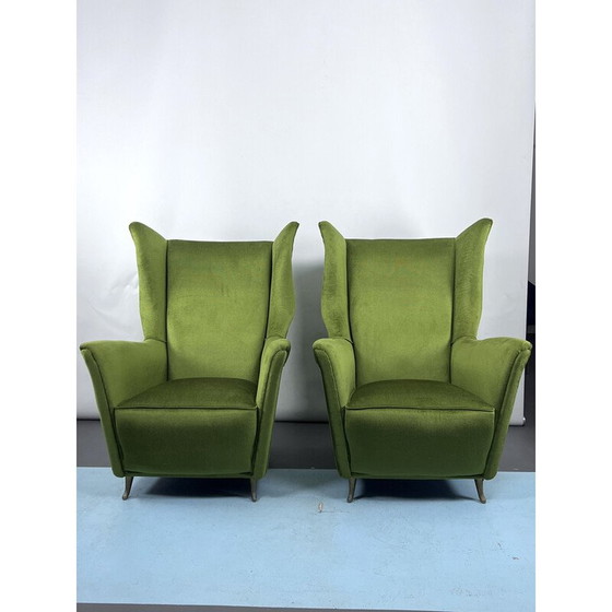 Image 1 of Pair of mid-century Italian green velvet Isa armchairs, 1950s