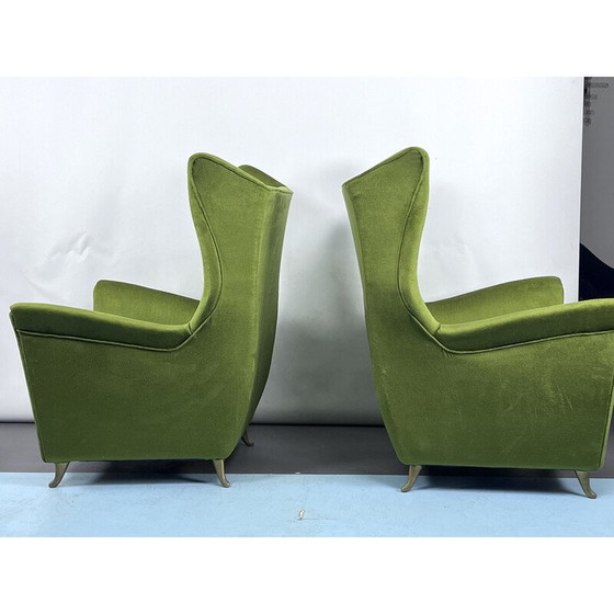 Image 1 of Pair of mid-century Italian green velvet Isa armchairs, 1950s