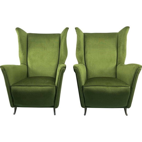 Image 1 of Pair of mid-century Italian green velvet Isa armchairs, 1950s