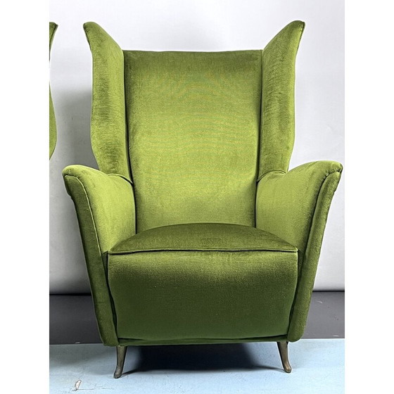 Image 1 of Pair of mid-century Italian green velvet Isa armchairs, 1950s