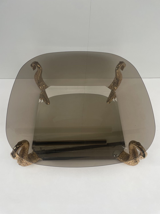 Image 1 of Tavolino da caffè vintage con cigni in ottone