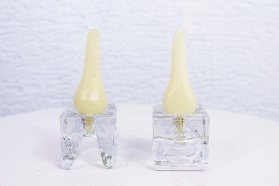 Image 1 of Pair of Scandinavian candlesticks in glass