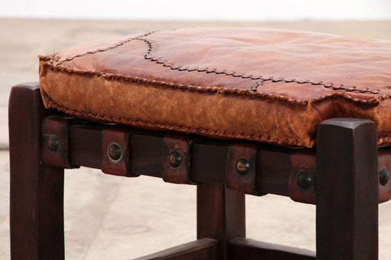 Image 1 of Brazilian Brutalist footstools with patchwork leather, 1960s