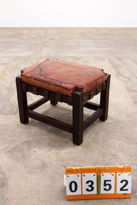 Image 1 of Brazilian Brutalist footstools with patchwork leather, 1960s