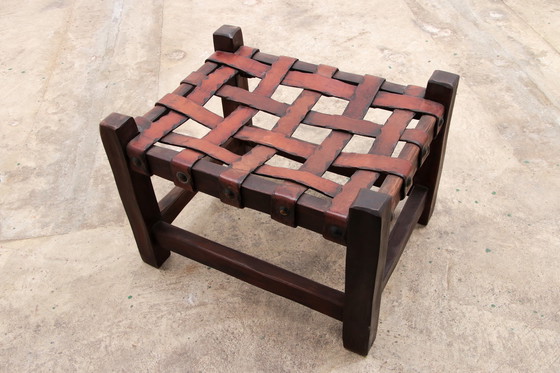 Image 1 of Brazilian Brutalist footstools with patchwork leather, 1960s