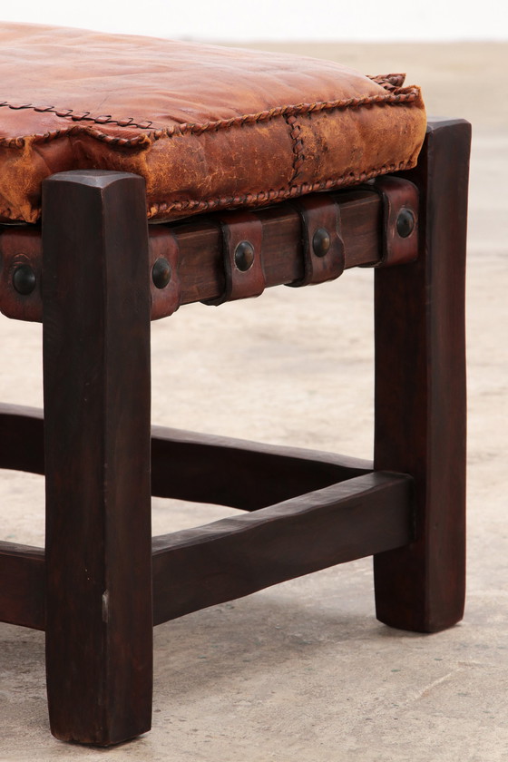 Image 1 of Brazilian Brutalist footstools with patchwork leather, 1960s