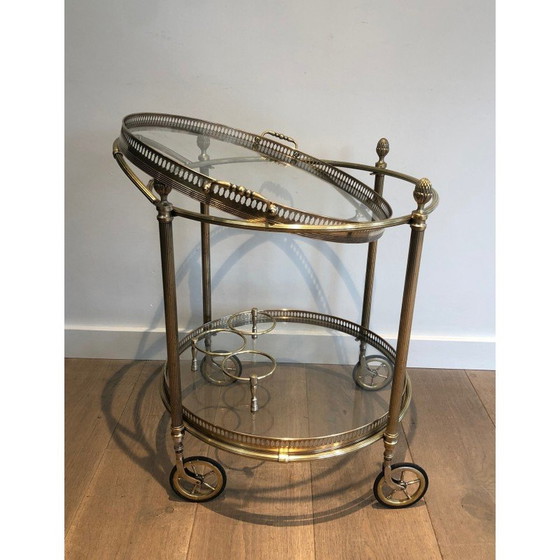 Image 1 of Vintage round brass table on wheels by Maison Baguès, 1940
