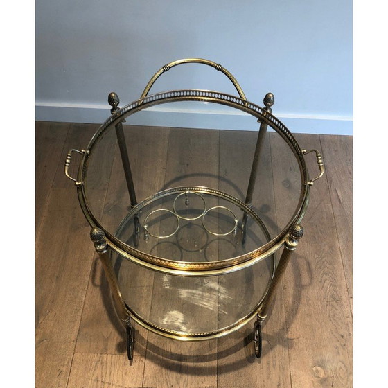 Image 1 of Vintage round brass table on wheels by Maison Baguès, 1940
