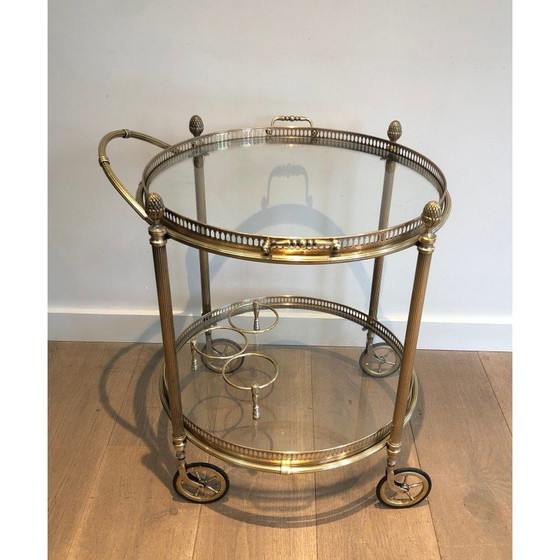 Image 1 of Vintage round brass table on wheels by Maison Baguès, 1940