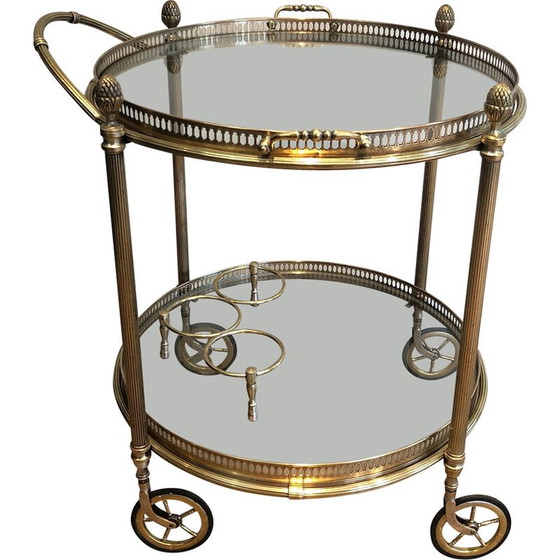 Image 1 of Vintage round brass table on wheels by Maison Baguès, 1940