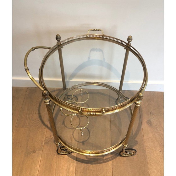 Image 1 of Vintage round brass table on wheels by Maison Baguès, 1940