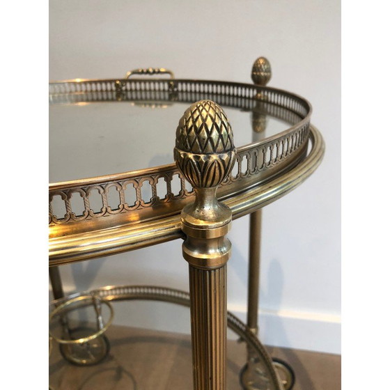 Image 1 of Vintage round brass table on wheels by Maison Baguès, 1940