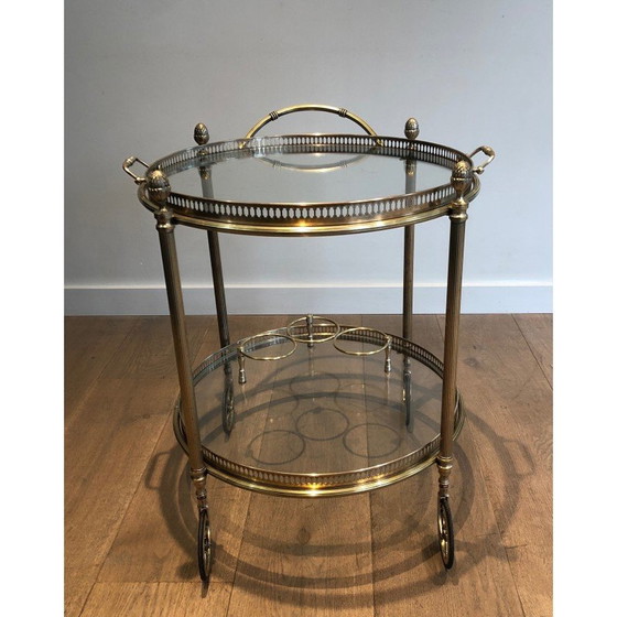 Image 1 of Vintage round brass table on wheels by Maison Baguès, 1940