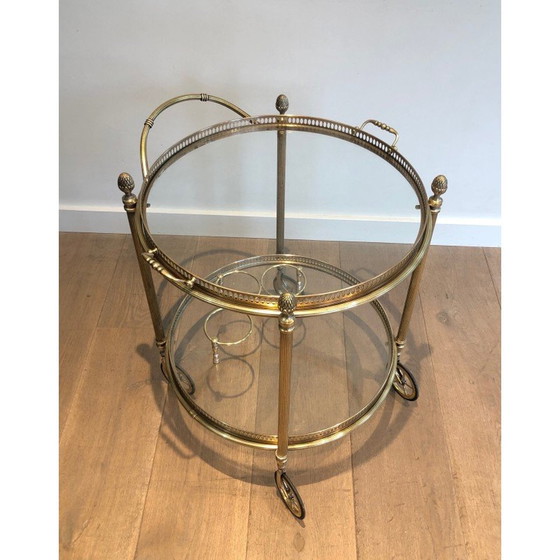 Image 1 of Vintage round brass table on wheels by Maison Baguès, 1940
