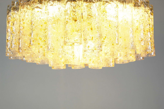 Image 1 of Rare large brass and goldflake glass chandelier by Doria