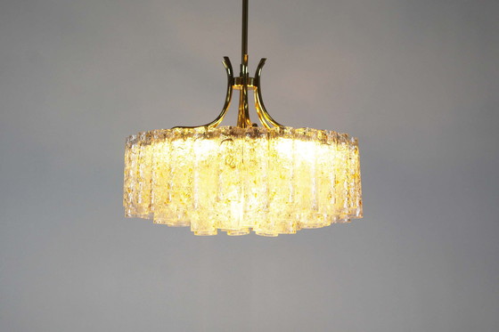 Image 1 of Rare large brass and goldflake glass chandelier by Doria