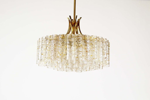 Rare large brass and goldflake glass chandelier by Doria