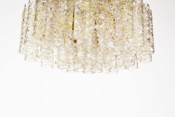 Image 1 of Rare large brass and goldflake glass chandelier by Doria