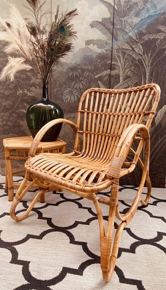 Image 1 of Rattan Bamboo Rohe armchair lounge chair Dutch Design