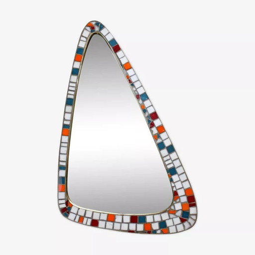 Mosaic And Brass Mirror, Free Form, Holland, 50'S.