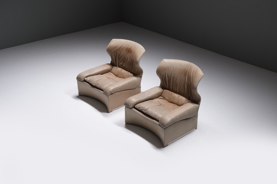 Image 1 of Set vintage Vela Alta in pelle originale di Giovanni Offredi per Saporiti Italia