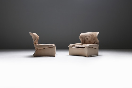 Image 1 of Set vintage Vela Alta in pelle originale di Giovanni Offredi per Saporiti Italia