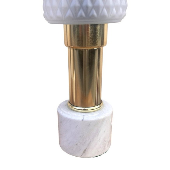 Image 1 of Pair of vintage marble and glass bedside lamps for Veb Narva Leuchtenbau Lengefeld, Germany 1960