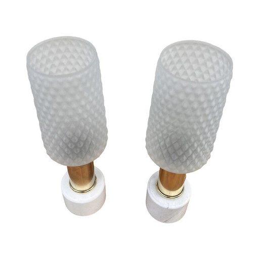 Pair of vintage marble and glass bedside lamps for Veb Narva Leuchtenbau Lengefeld, Germany 1960