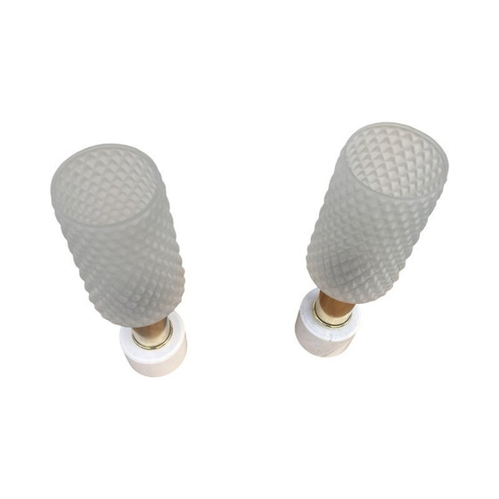 Image 1 of Pair of vintage marble and glass bedside lamps for Veb Narva Leuchtenbau Lengefeld, Germany 1960