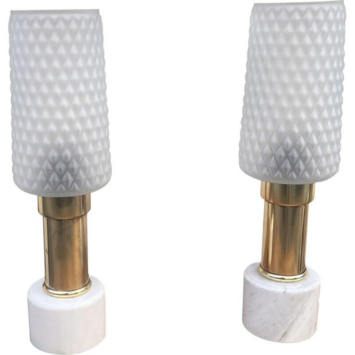 Pair of vintage marble and glass bedside lamps for Veb Narva Leuchtenbau Lengefeld, Germany 1960