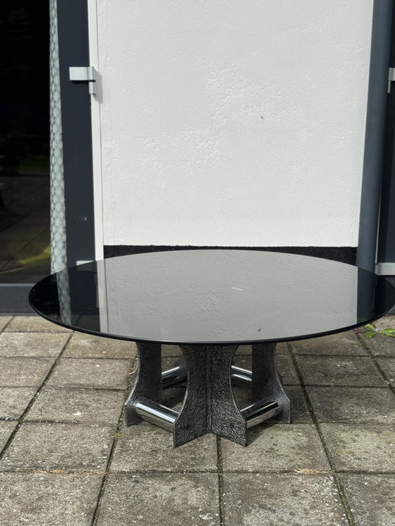 Image 1 of Smoked Glass Brutalist Salon Table