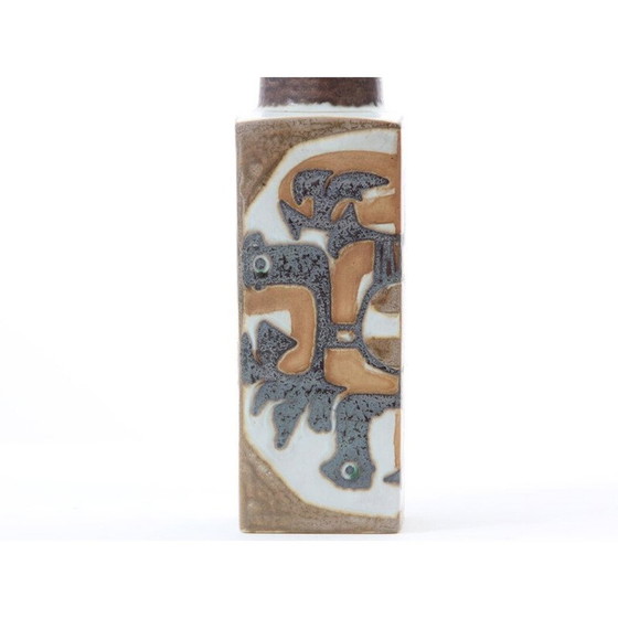 Image 1 of Scandinavian vintage square ceramic vase with Baca pattern 805 3259 by Johanne Gerber for Royal Copenhagen, 1960