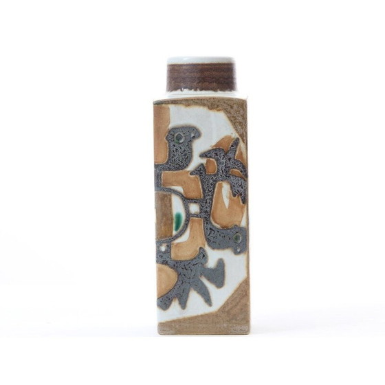 Image 1 of Scandinavian vintage square ceramic vase with Baca pattern 805 3259 by Johanne Gerber for Royal Copenhagen, 1960