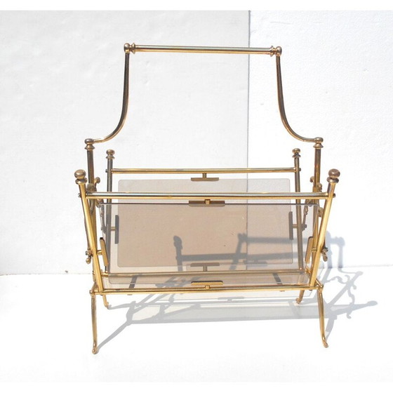Image 1 of Vintage magazine rack by Lacca in brass and glass 1950