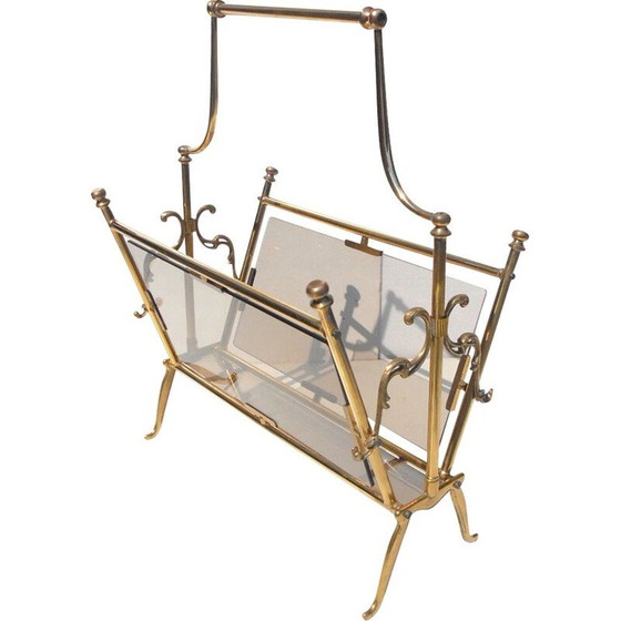Image 1 of Vintage magazine rack by Lacca in brass and glass 1950