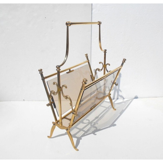 Image 1 of Vintage magazine rack by Lacca in brass and glass 1950