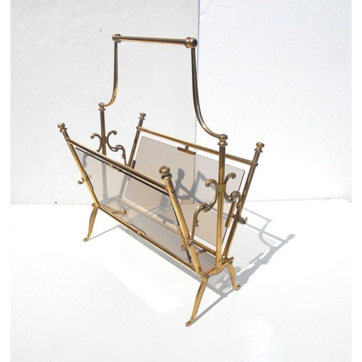 Vintage magazine rack by Lacca in brass and glass 1950