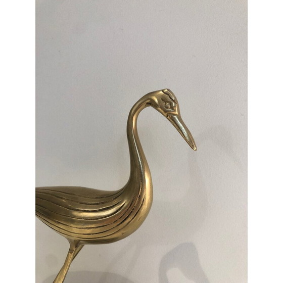 Image 1 of Vintage stylized bird in brass on blackened wood base, 1970