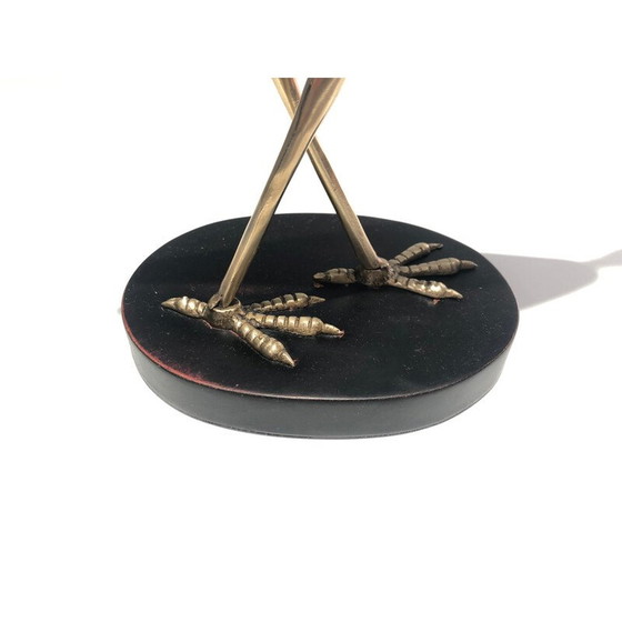 Image 1 of Vintage stylized bird in brass on blackened wood base, 1970